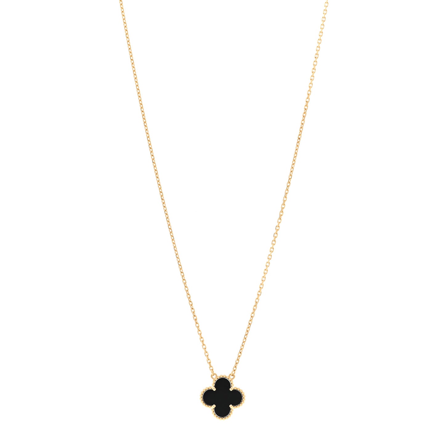 18K Yellow Gold Black Onyx Vintage Alhambra Pendant Necklace