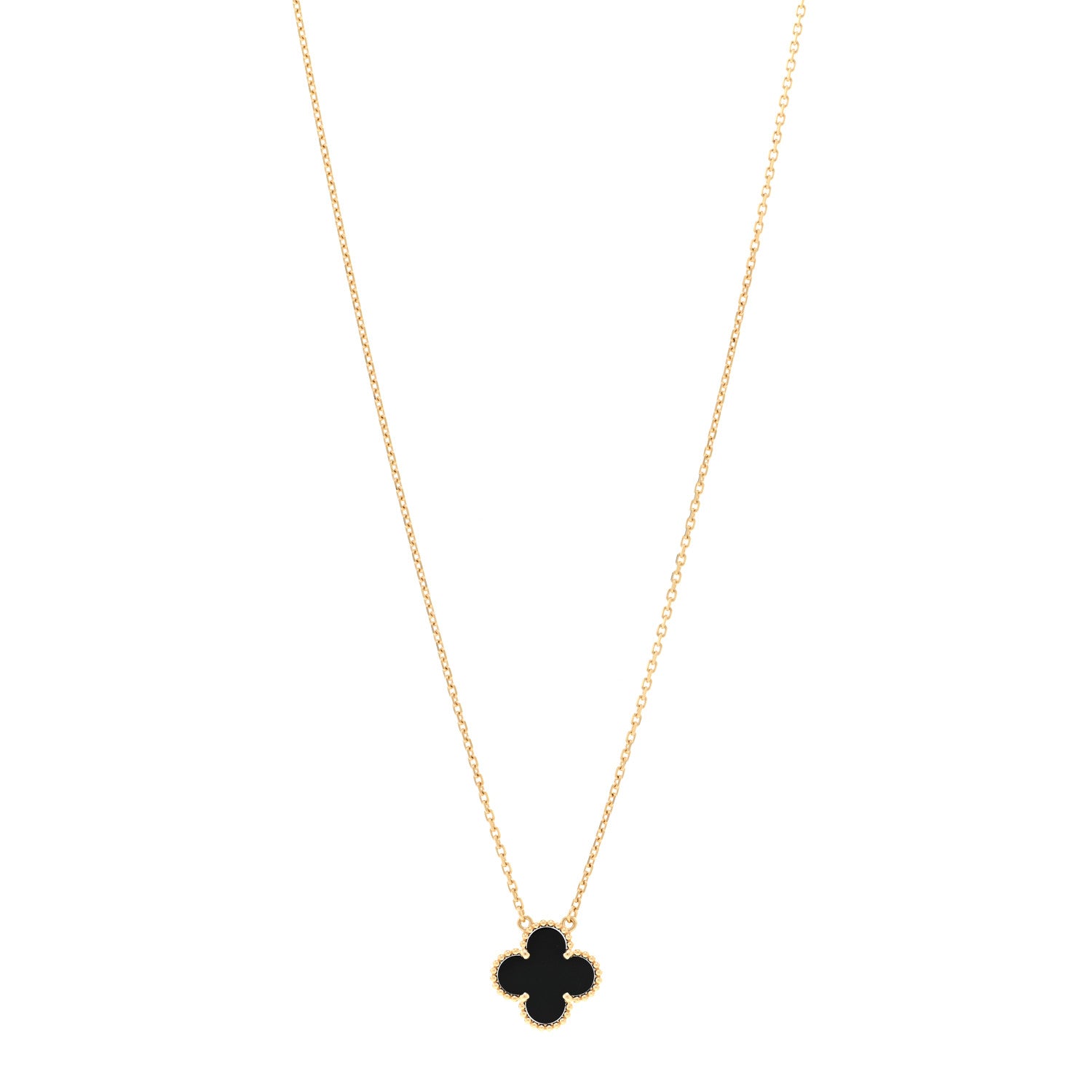 Van Cleef & Arpels 18K Yellow Gold Black Onyx Vintage Alhambra Pendant Necklace 1 of 4