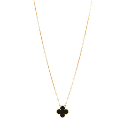 Van Cleef & Arpels 18K Yellow Gold Black Onyx Vintage Alhambra Pendant Necklace 1 of 4