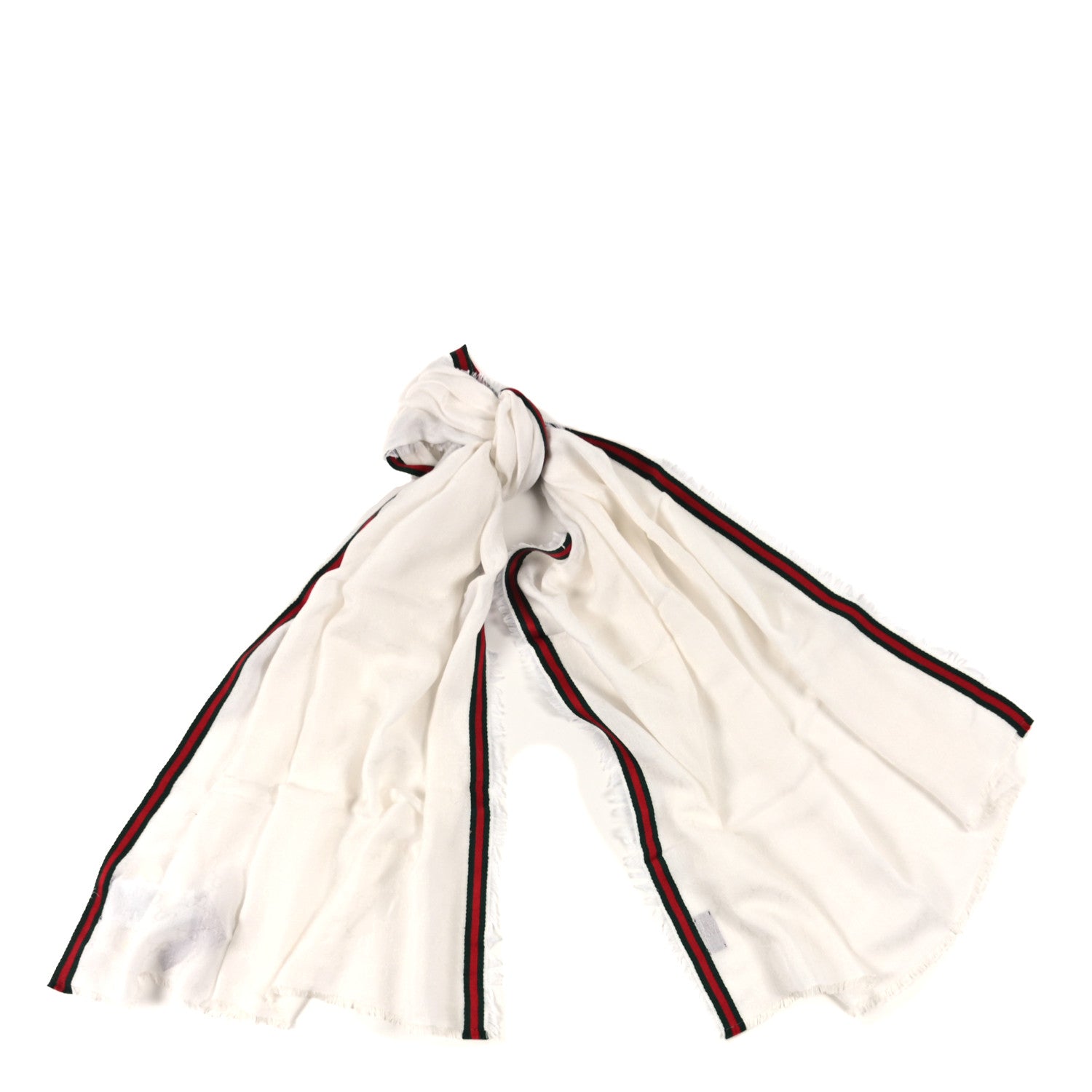 Gucci Silk Cotton Web Fringe Stole White Dark 1 of 4