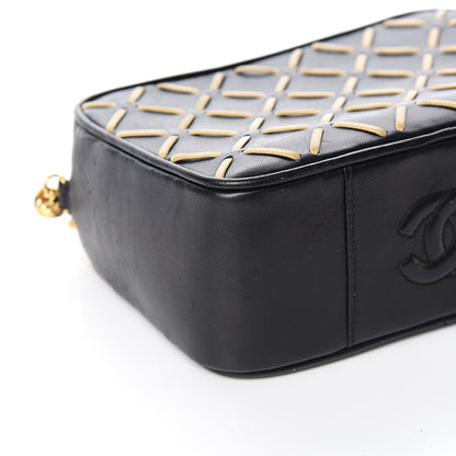 Chanel Lambskin Stitched Tassel Camera Case Black Beige 9 of 13