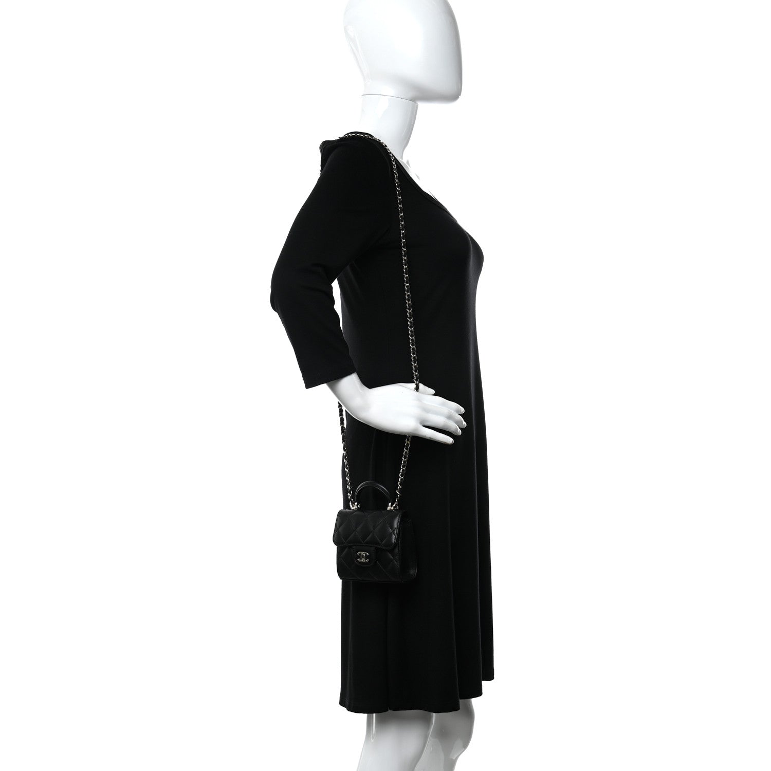 Chanel Lambskin Quilted Top Handle Flap Clutch With Chain Black 2 of 9
