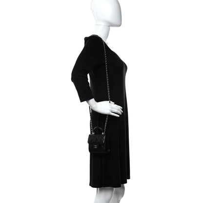Chanel Lambskin Quilted Top Handle Flap Clutch With Chain Black 2 of 9