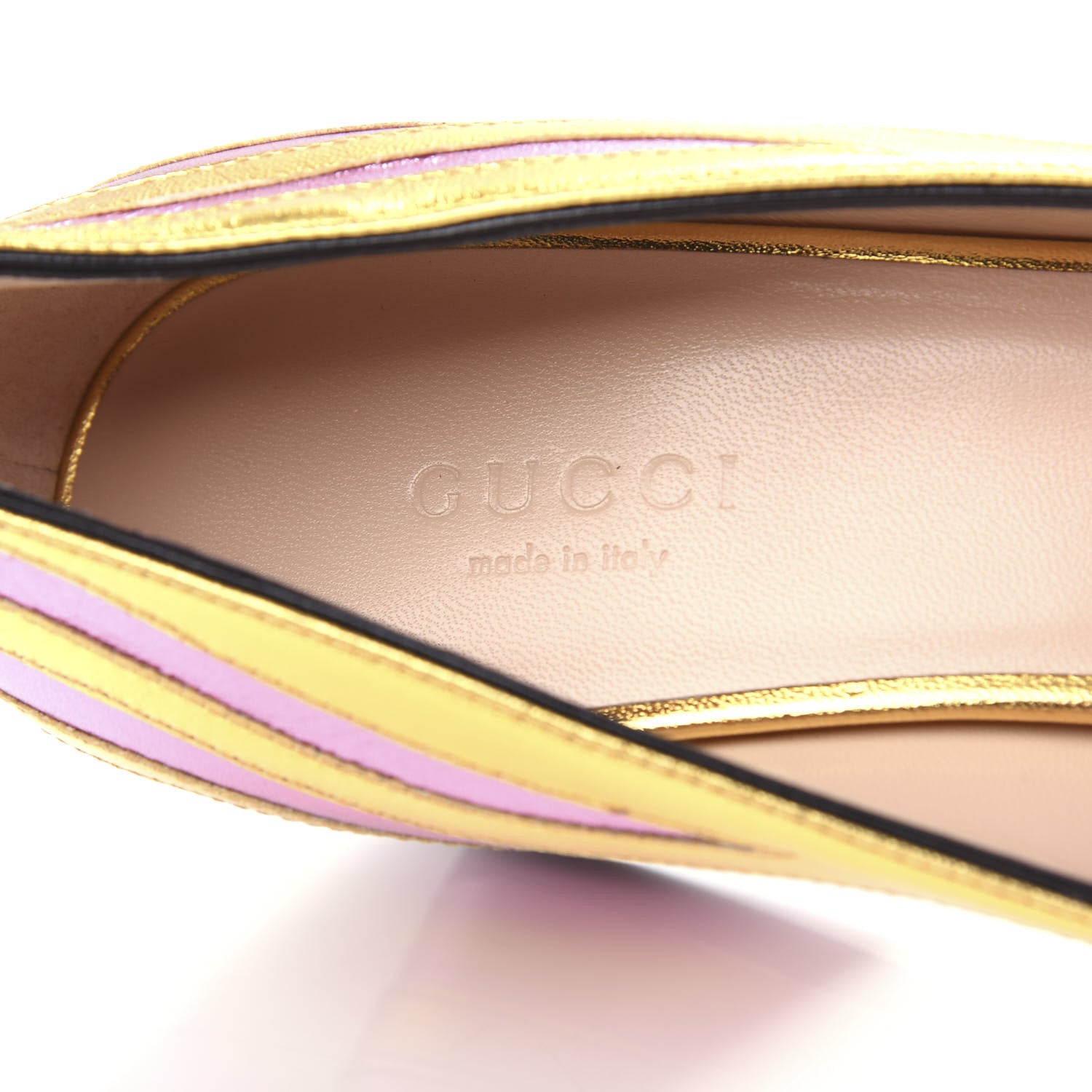 Gucci Metallic Nappa Inlay GG Marmont Fringe 50mm Loafer Pumps 36.5 Oro Vecchio Rosa 8 of 12