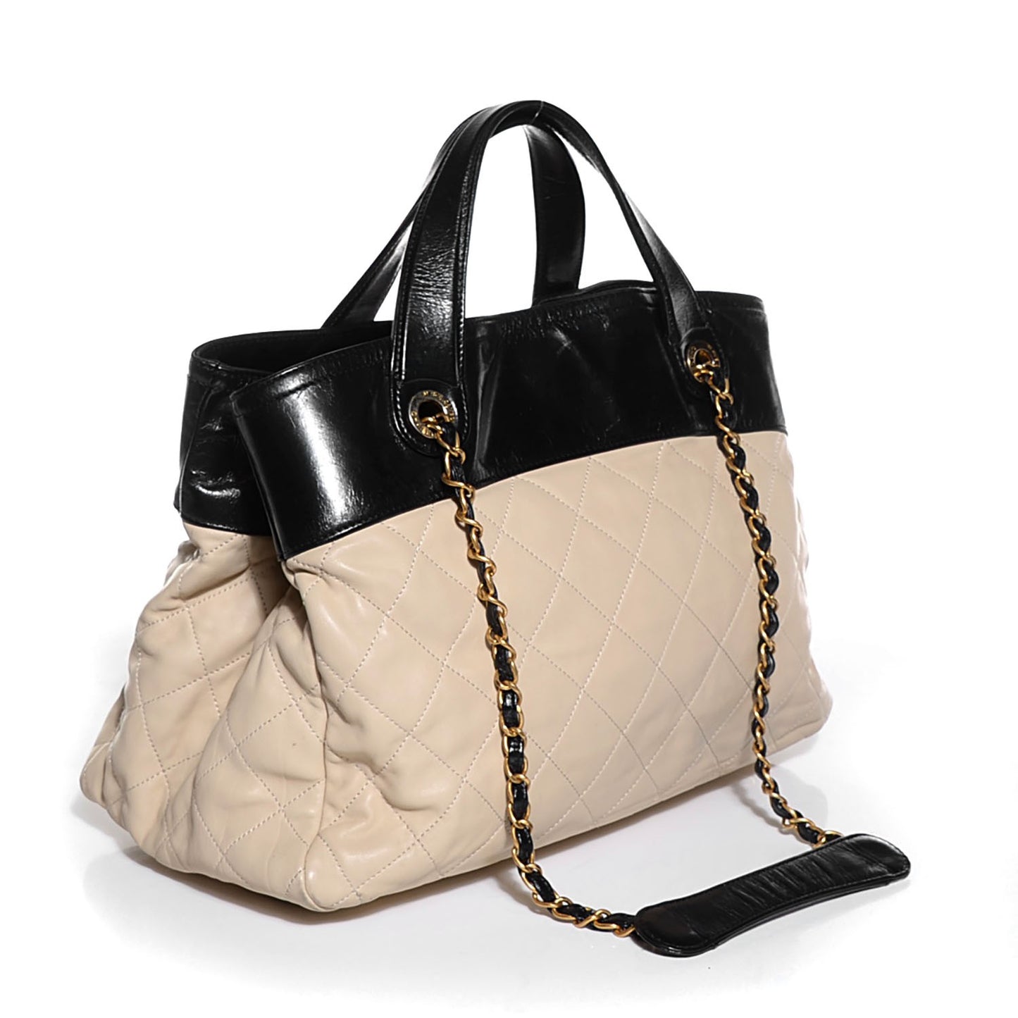 Calfskin In The Mix Shopping Tote Beige Black