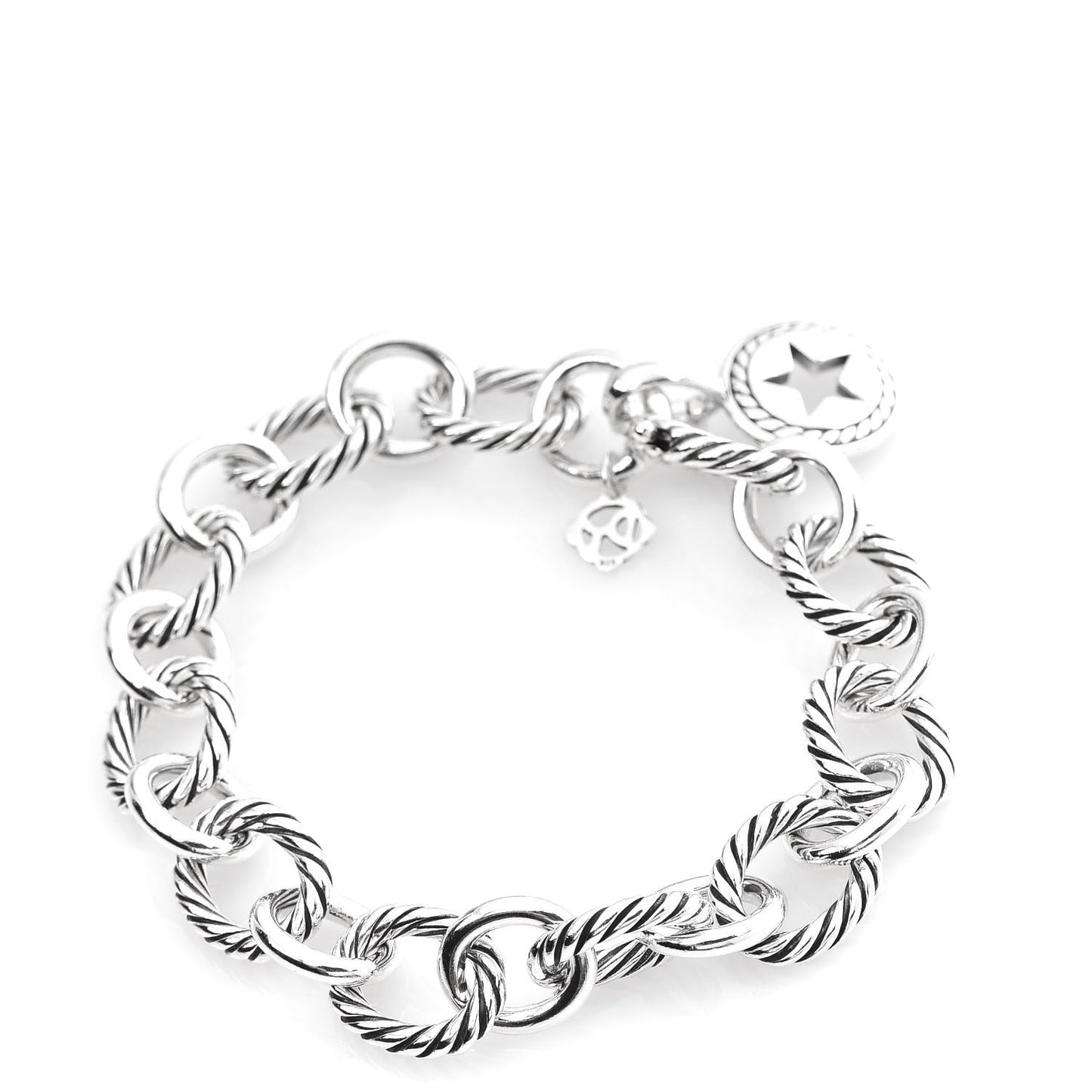 Sterling Silver 12mm Large Oval Link Star Charm Bracelet