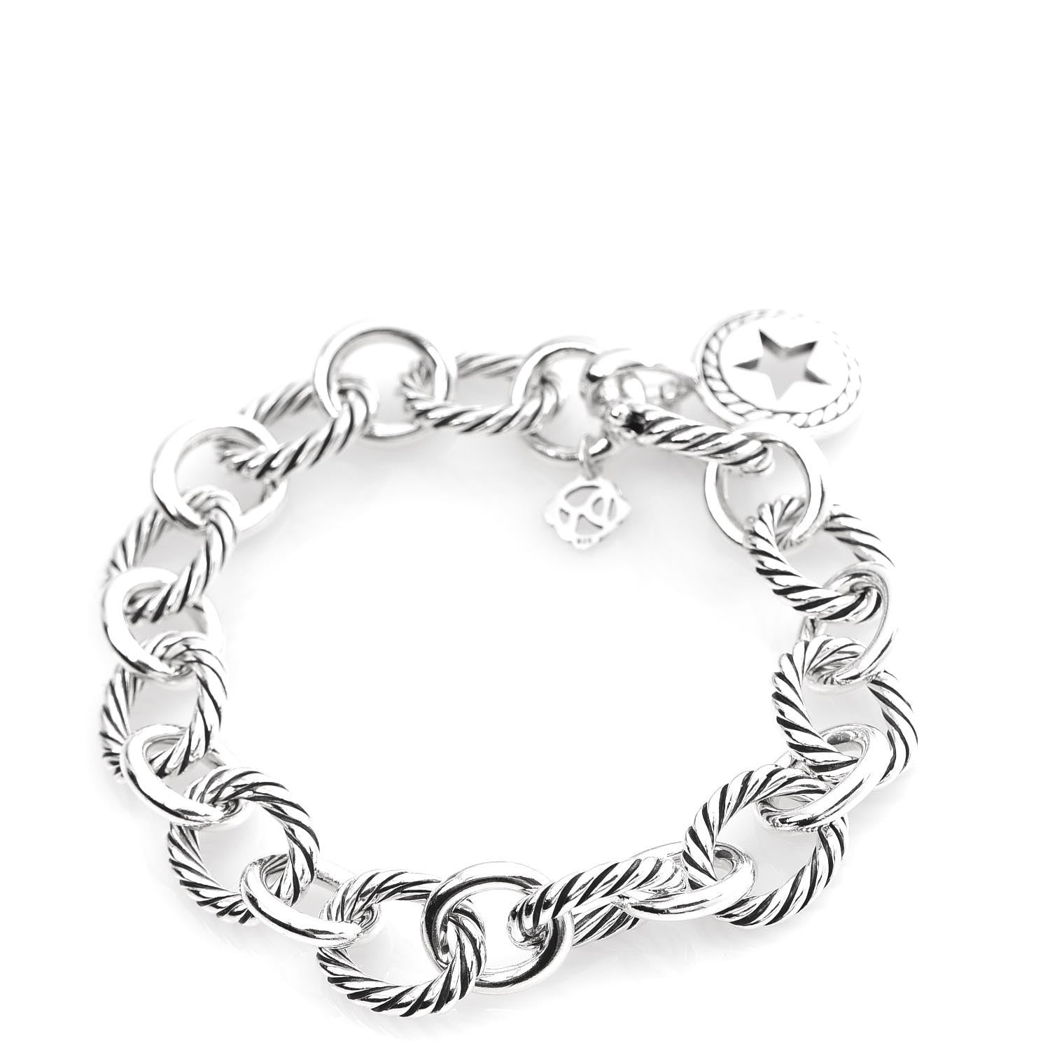 David Yurman Sterling Silver 12mm Large Oval Link Star Charm Bracelet 3 of 5