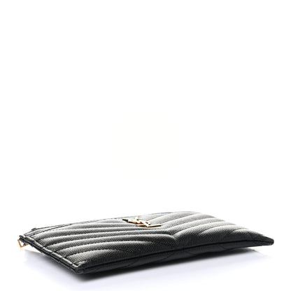 Saint Laurent Grain De Poudre Chevron Monogram Bill Pouch Black 4 of 10
