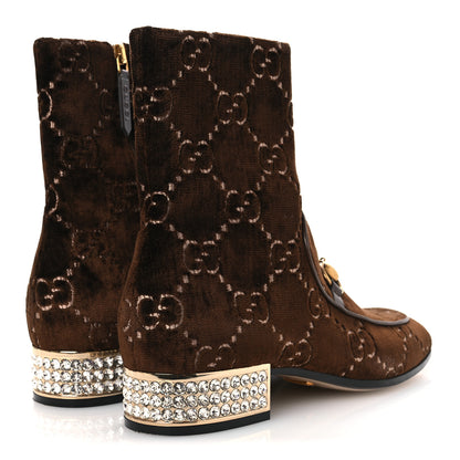Gucci Velvet GG Monogram Crystal Horsebit Ankle Boots 37 Brown Vintage Cocoa 5 of 10