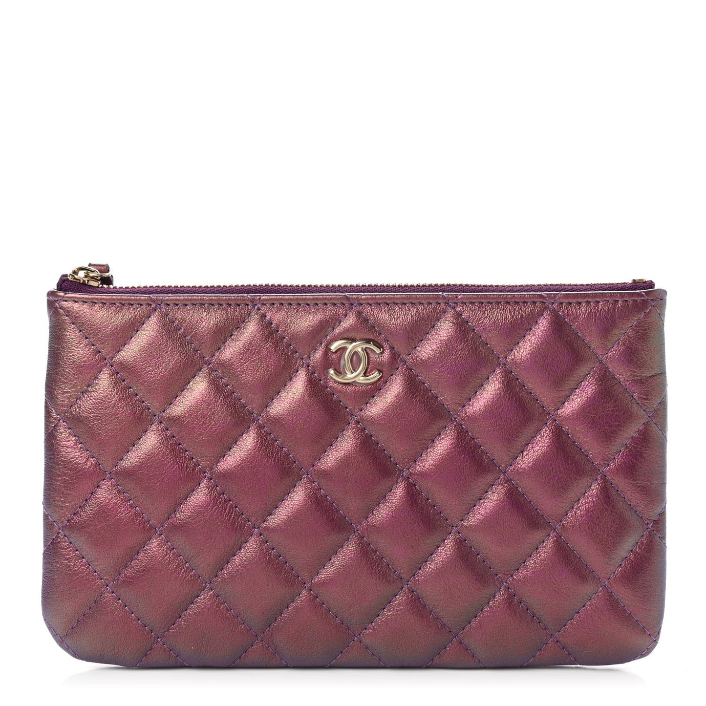 Iridescent Lambskin Quilted Cosmetic Case Purple