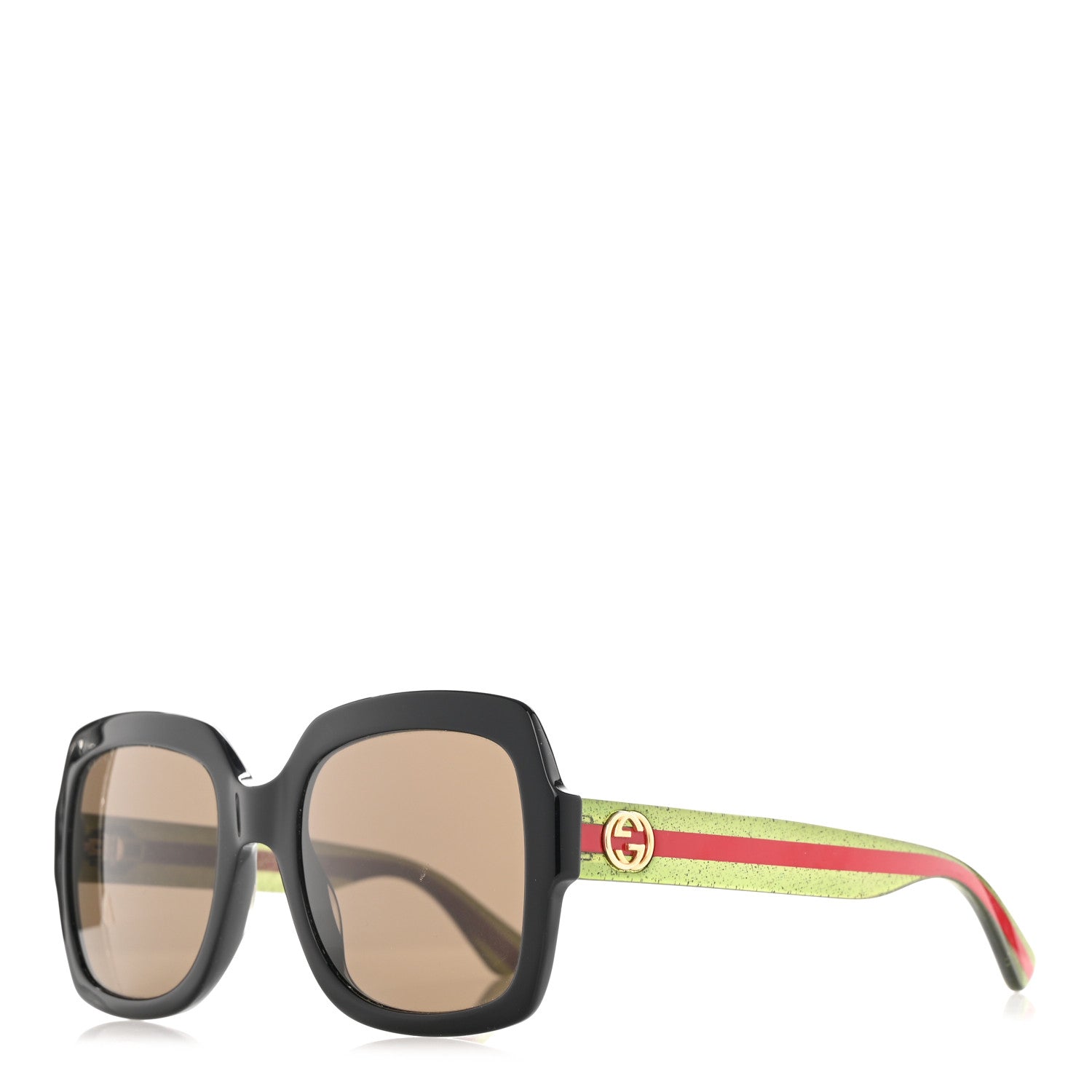 Gucci Acetate Square Frame Web Glitter Sunglasses GG0036S Black Green 1 of 10