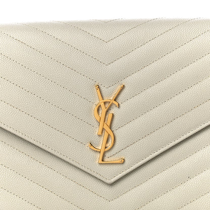 Saint Laurent Grain De Poudre Matelasse Chevron Monogram Envelope Clutch Blanc Vintage 8 of 12