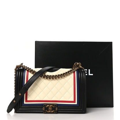 Chanel Lambskin Quilted Crest Embellished New Medium Boy Flap Black White Blue 11 of 11
