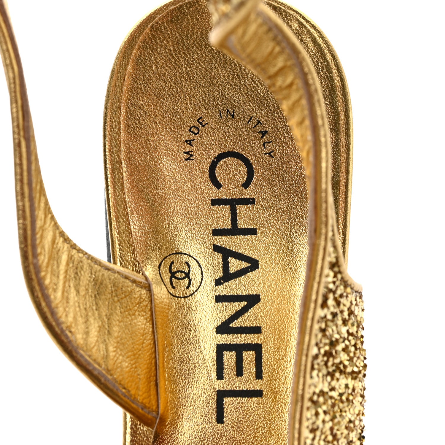 Chanel Glitter Grosgrain Cap Toe CC Slingback Pumps 36.5 Gold Black 7 of 8