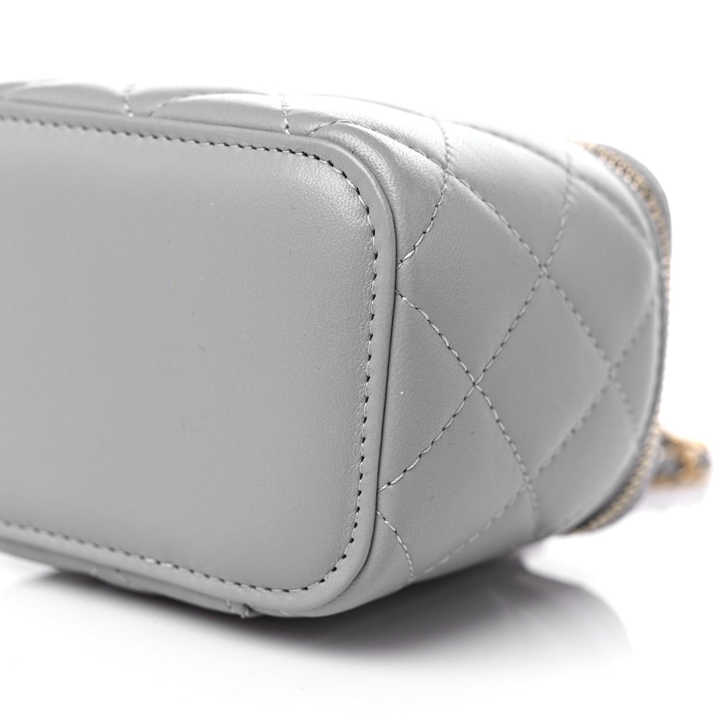 Lambskin Quilted Pearl Crush Mini Vanity Case With Chain Grey