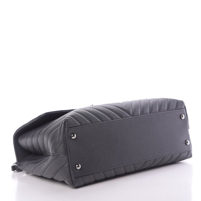 Chanel Caviar Chevron Quilted Medium Coco Handle Flap Dark Grey 4 of 13