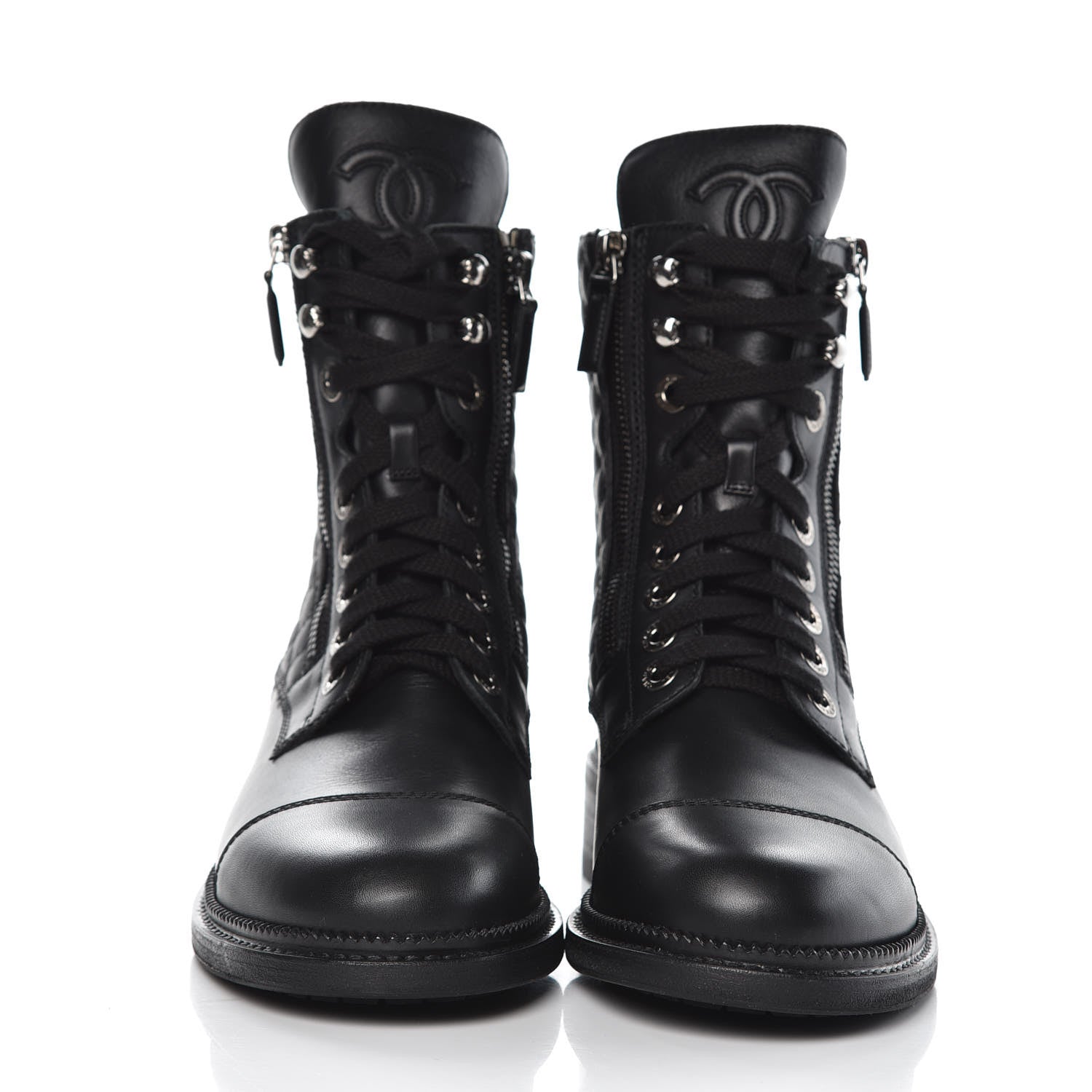 Chanel Calfskin Combat Boots 38 Black 2 of 9