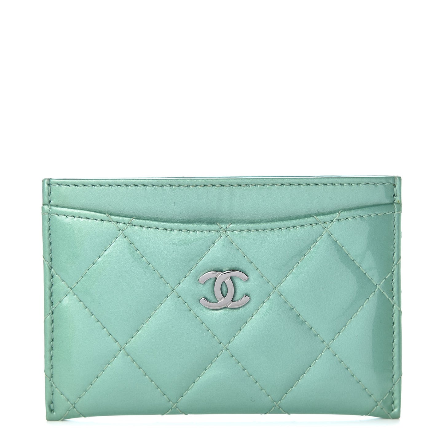 Patent Quilted Card Holder Green
