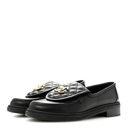 Chanel Lambskin Quilted CC Turnlock Loafers 38 Black 4 of 11
