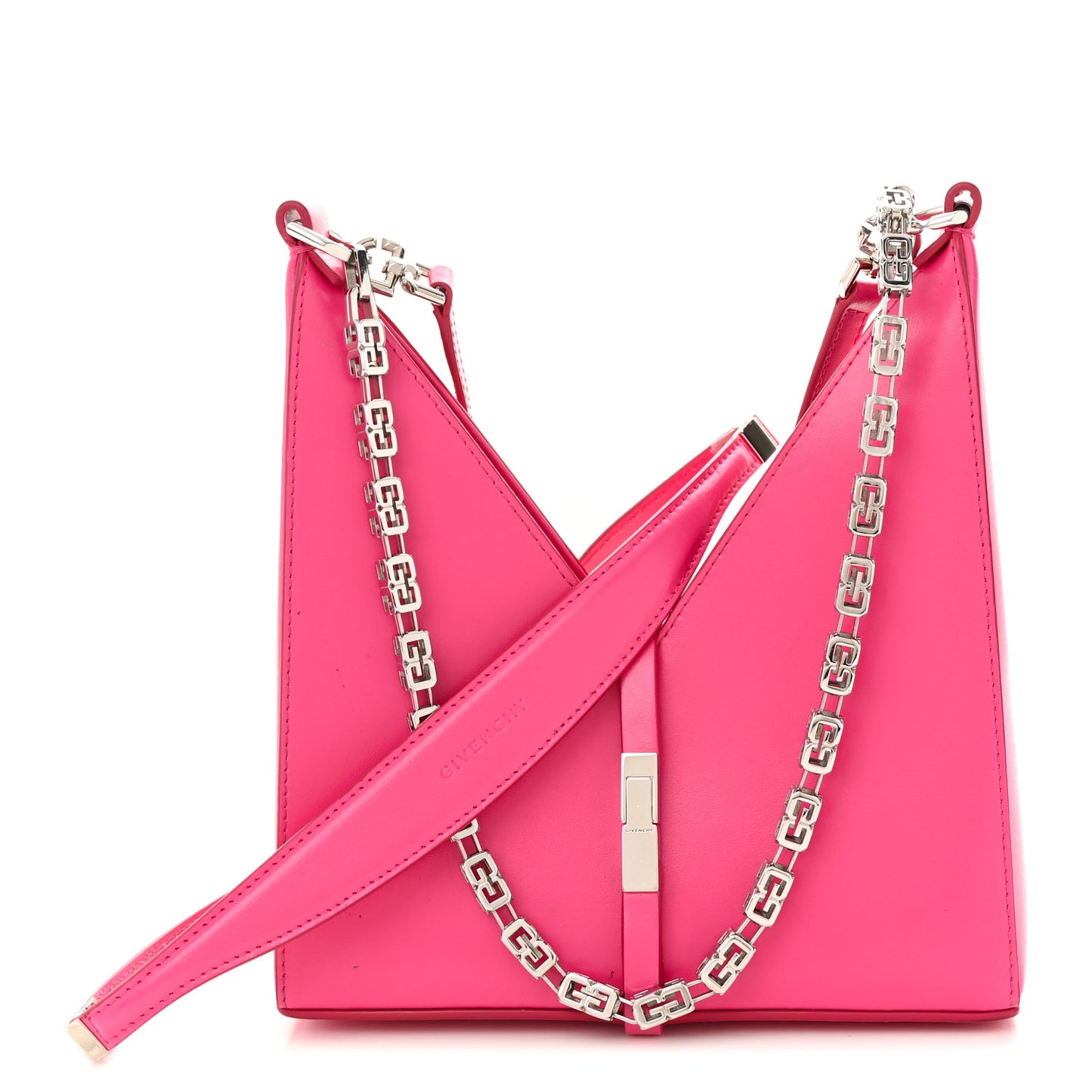 Box Calfskin Mini Cut Out Shoulder Bag Neon Pink