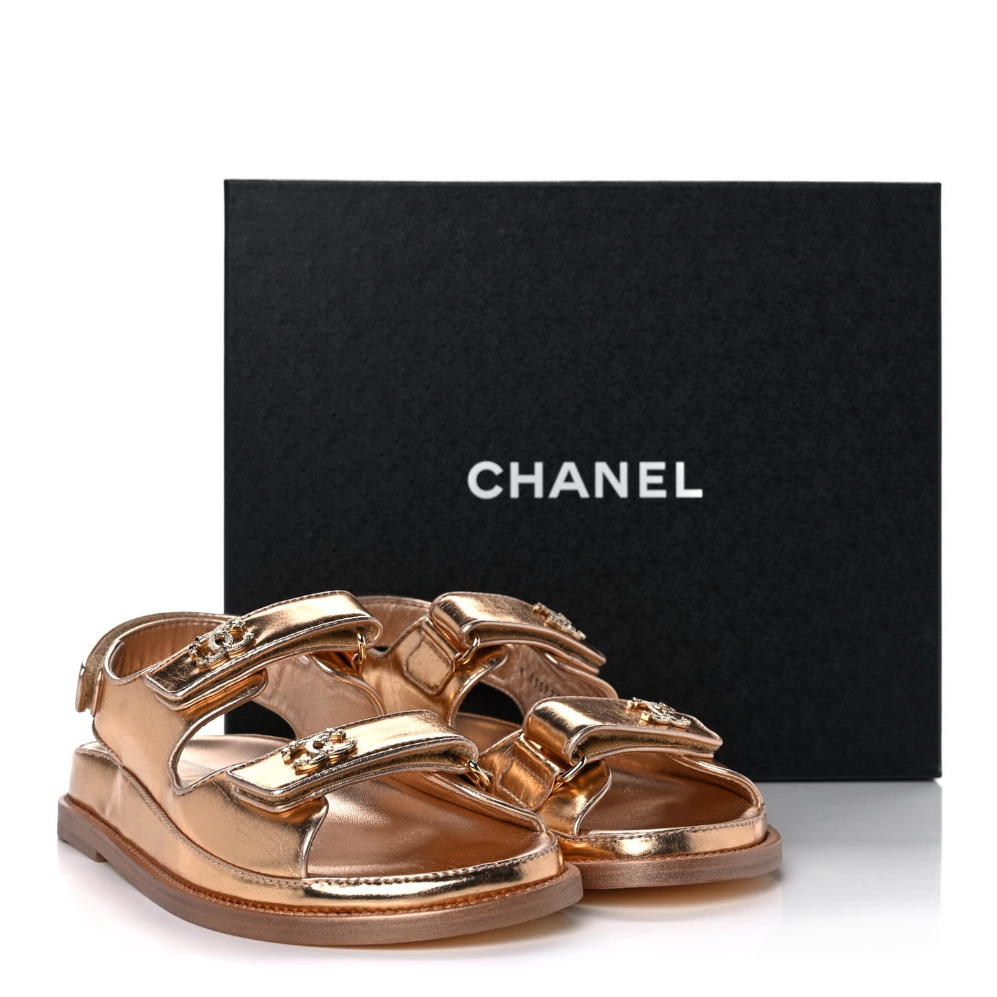 Metallic Laminated Calfskin Velcro Dad Sandals 37.5 Golden