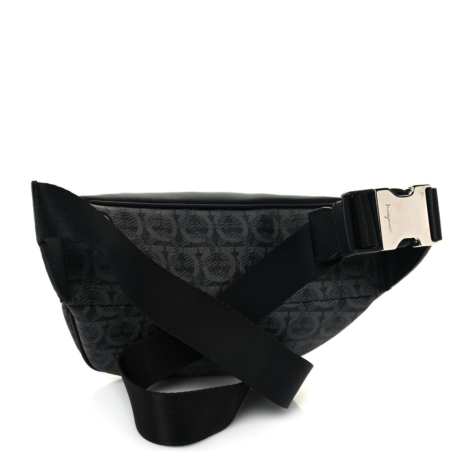 Salvatore Ferragamo Gancini Monogram Calfskin Waist Bag Black Grey 2 of 11