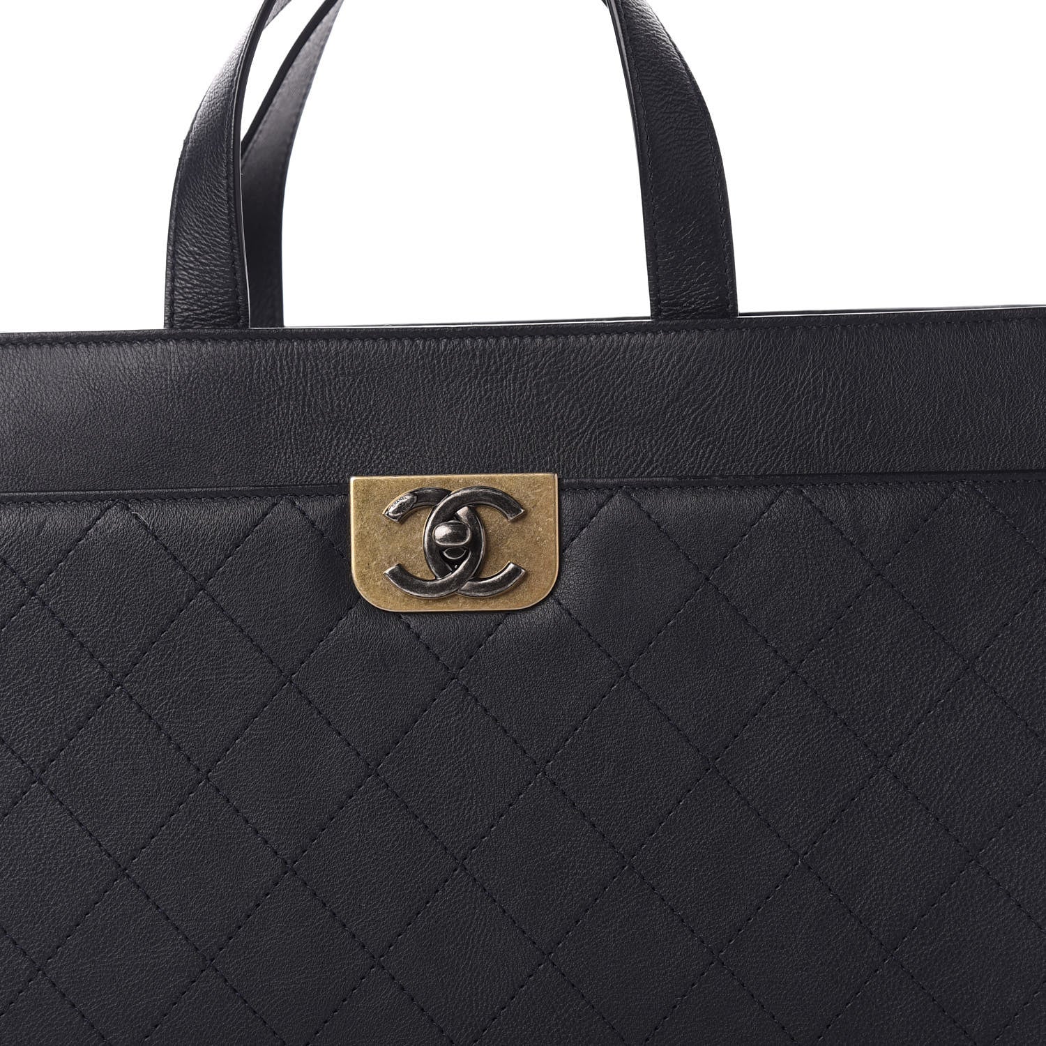 Chanel Calfskin Stitched Large Straight Lines Shopping Tote Navy 12 of 12