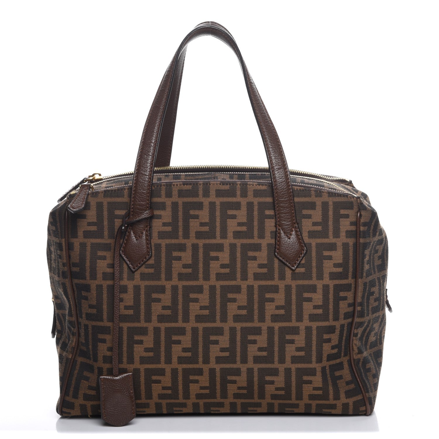 Fendi Zucca Vitello Artic Medium Double Zip Tote Tobacco Castagna 1 of 7