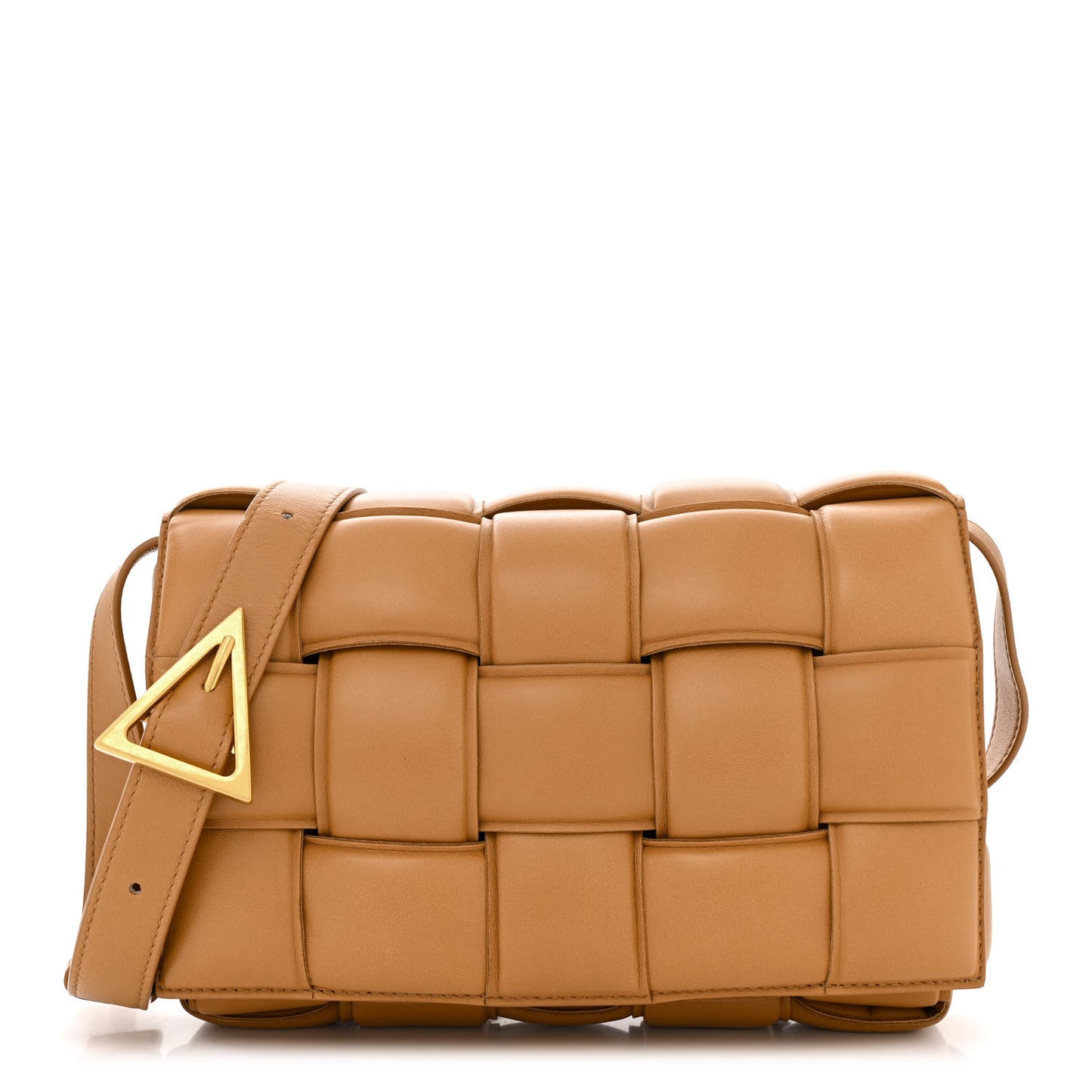 Nappa Maxi Intreccio Padded Cassette Crossbody Bag Caramel