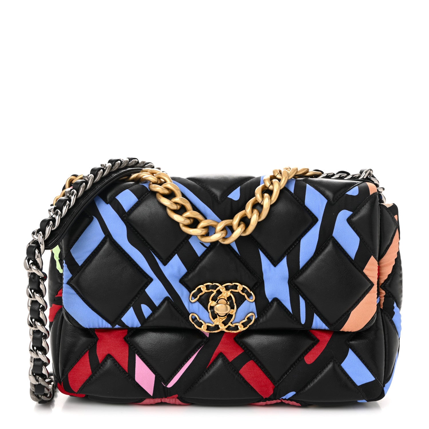 Chanel Lambskin Printed Fabric Medium Chanel 19 Flap Black Multicolor 1 of 10