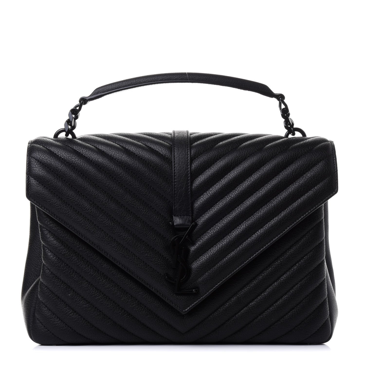 Saint Laurent Sheepskin Matelasse Chevron Monogram Monochrome Large College Satchel Black 1 of 4