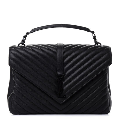Saint Laurent Sheepskin Matelasse Chevron Monogram Monochrome Large College Satchel Black 1 of 4