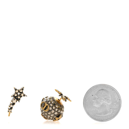 Christian Dior Crystal Bee Star Tribal Earrings Aged Gold 2 of 5