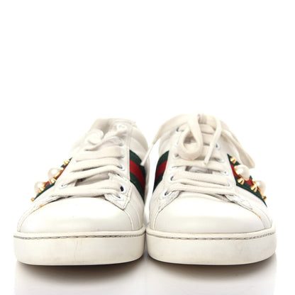 Gucci Calfskin Web Pearl Studded Womens Ace Sneakers 36 White 2 of 10