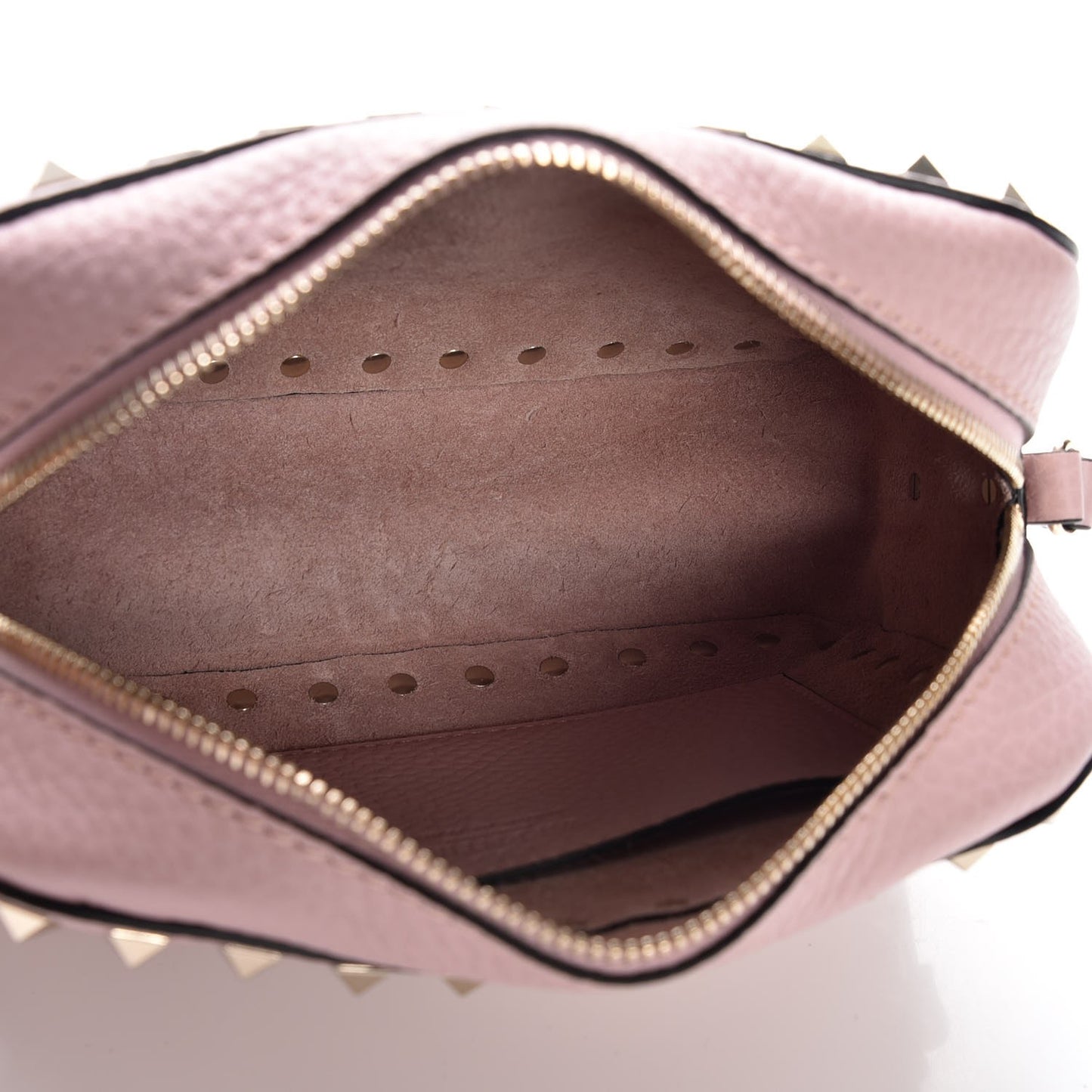 Grained Calfskin Rockstud Camera Crossbody Bag Water Rose