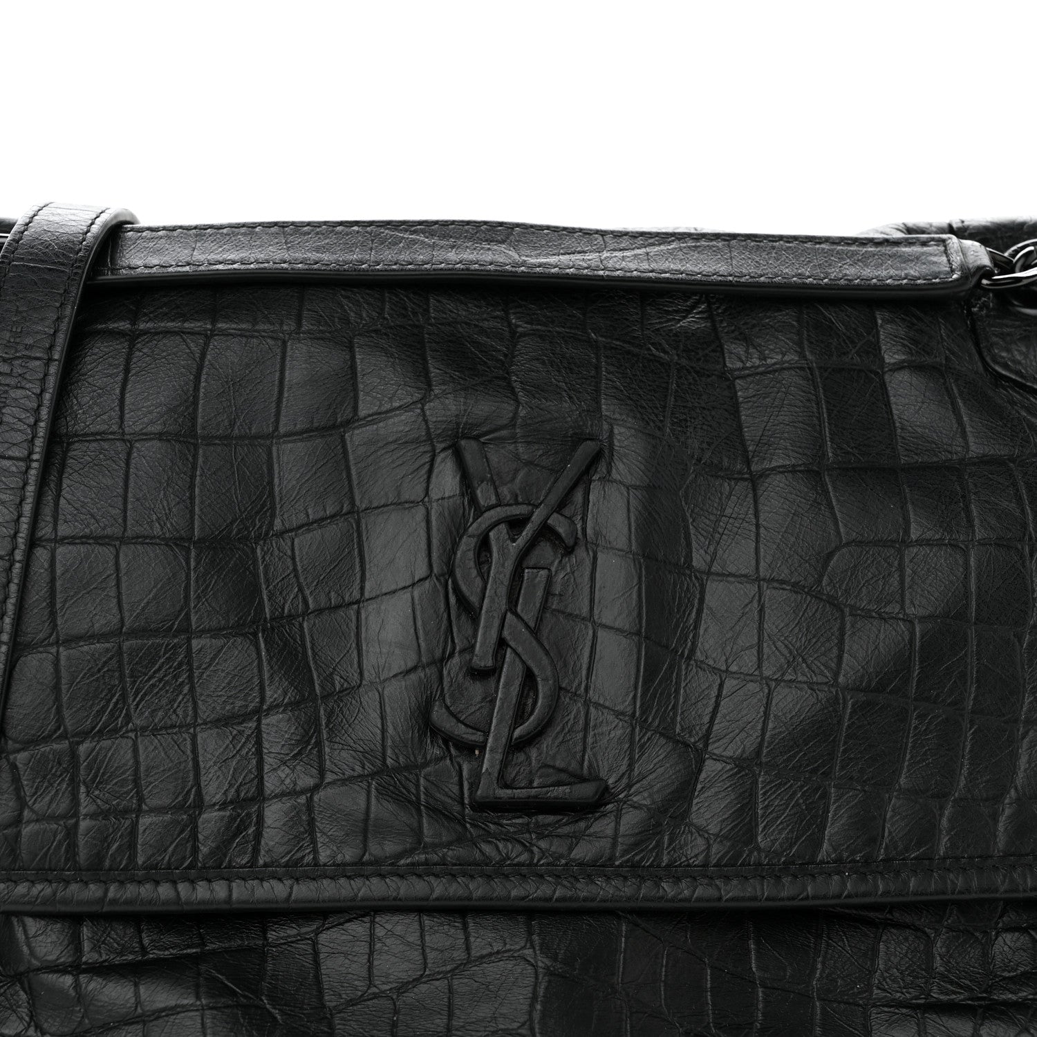 Saint Laurent Crocodile Embossed Lambskin Monogram Medium Niki Chain Satchel Black 8 of 11