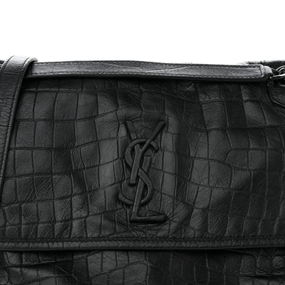 Saint Laurent Crocodile Embossed Lambskin Monogram Medium Niki Chain Satchel Black 8 of 11