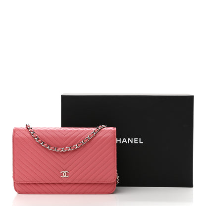 Chanel Caviar Chevron Quilted Wallet On Chain WOC Pink 14 of 14