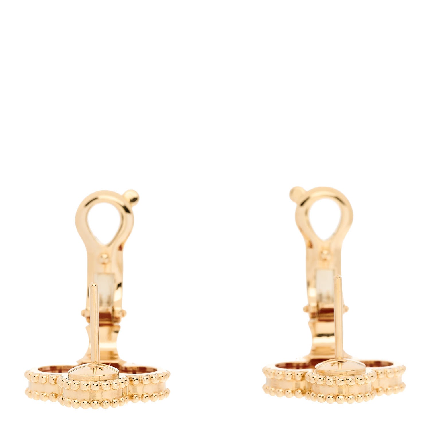 Van Cleef & Arpels 18K Yellow Gold Carnelian Vintage Alhambra Earrings 3 of 4