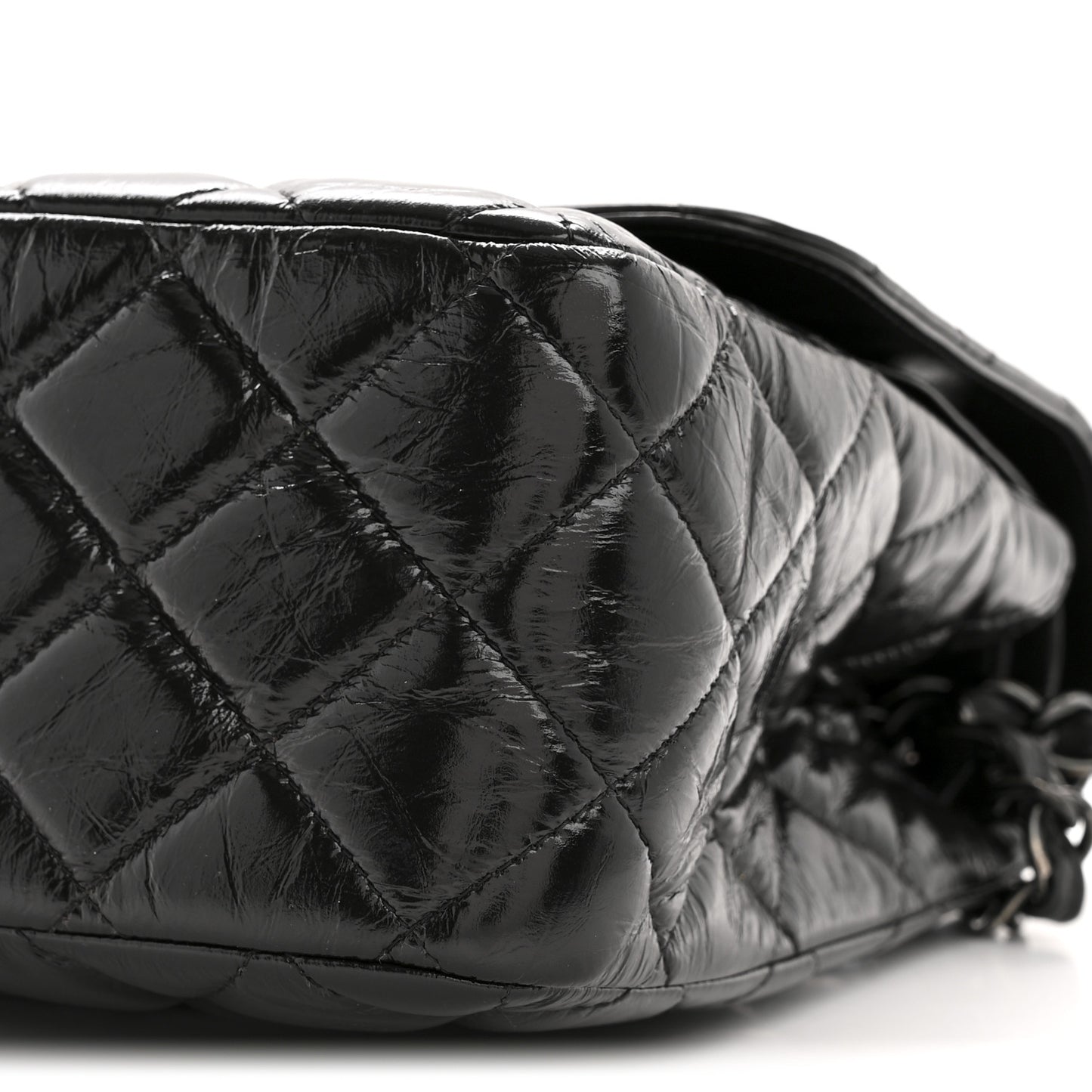 Shiny Crumpled Calfskin Quilted Jumbo Double Flap So Black