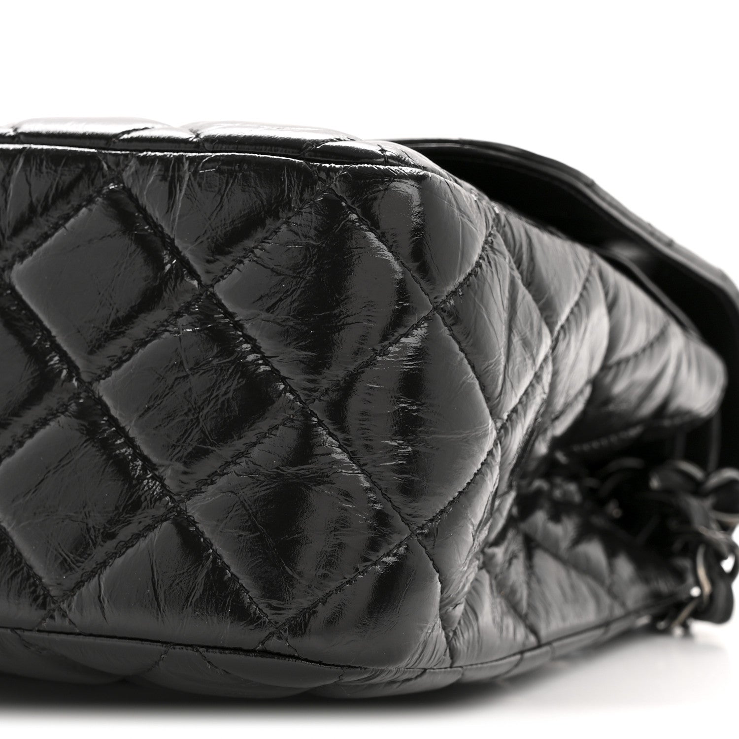 Chanel Shiny Crumpled Calfskin Quilted Jumbo Double Flap So Black 10 of 14