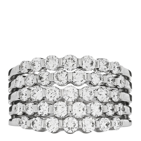 14K White Gold Diamond 1.90ctw Five Row Band Ring 53 6.25