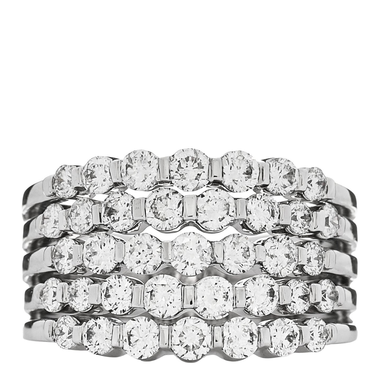 14K White Gold Diamond 1.90ctw Five Row Band Ring 53 6.25