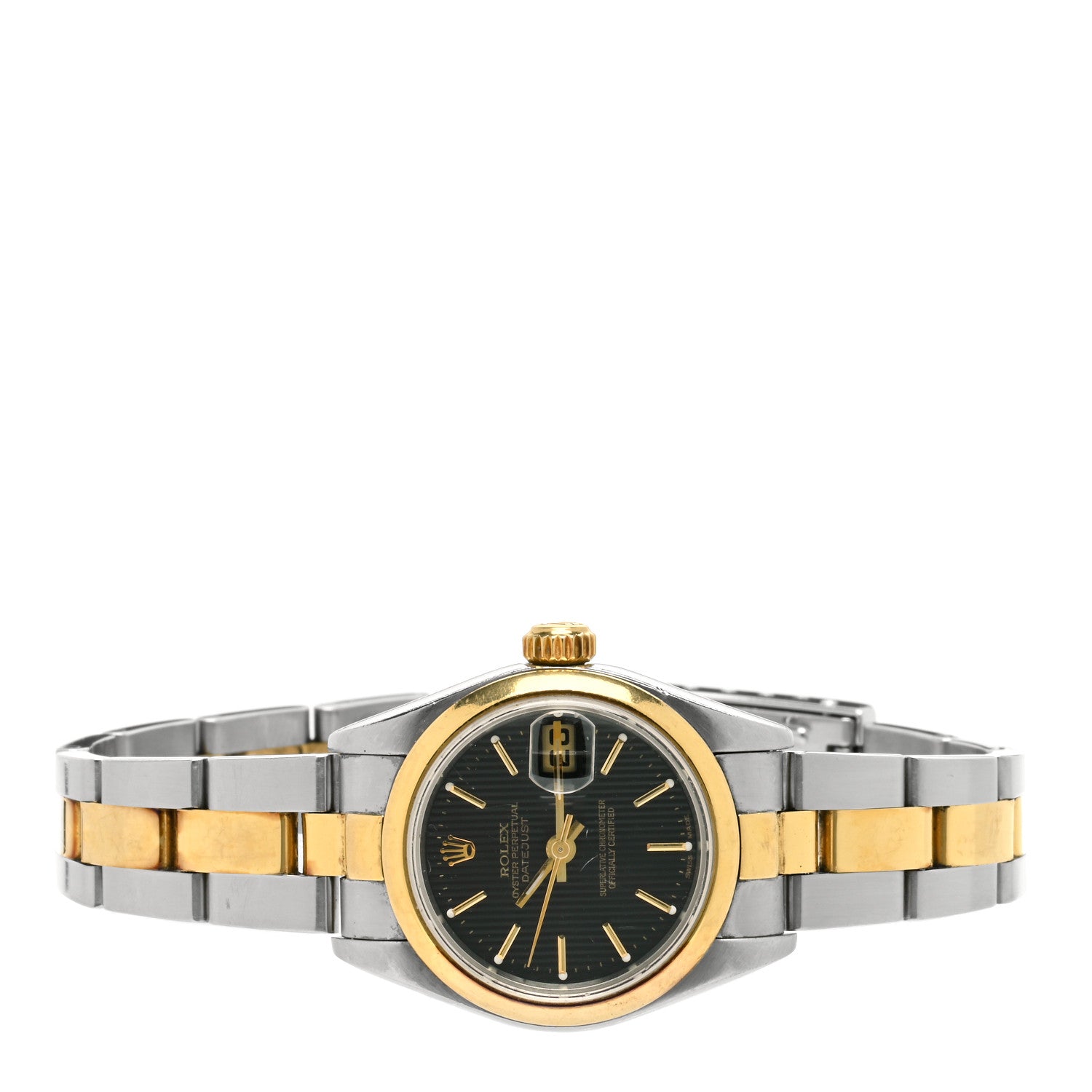 Rolex Stainless Steel 18K Yellow Gold 26mm Oyster Perpetual Datejust Watch Black Tapestry 79163 2 of 4
