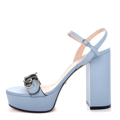 Gucci Calfskin GG Marmont Ankle Wrap 30/115mm Platform Sandals 38 Porcelain Light Blue 1 of 8