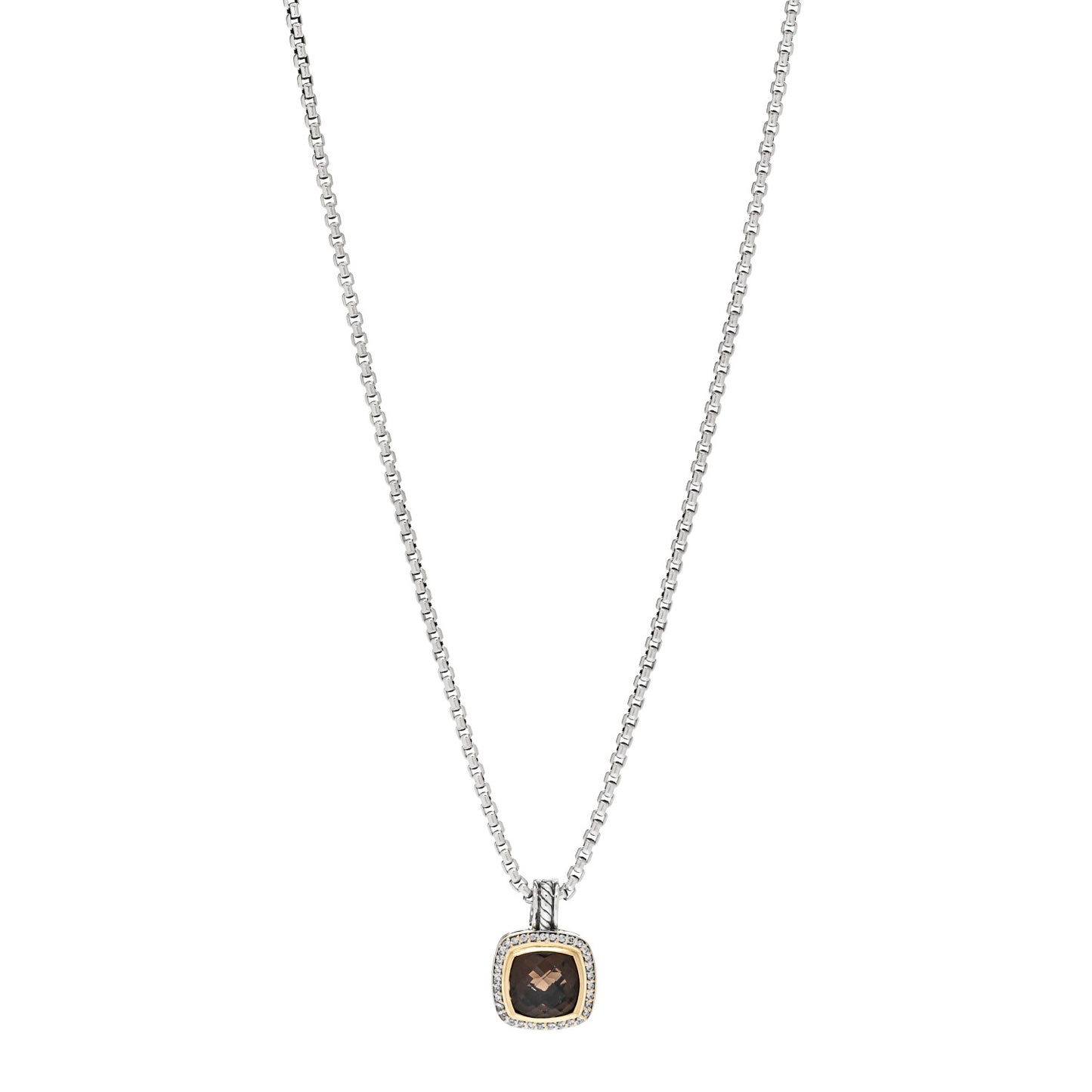 Sterling Silver Diamond 18K Yellow Gold Smoky Quartz 11mm Albion Pendant Necklace