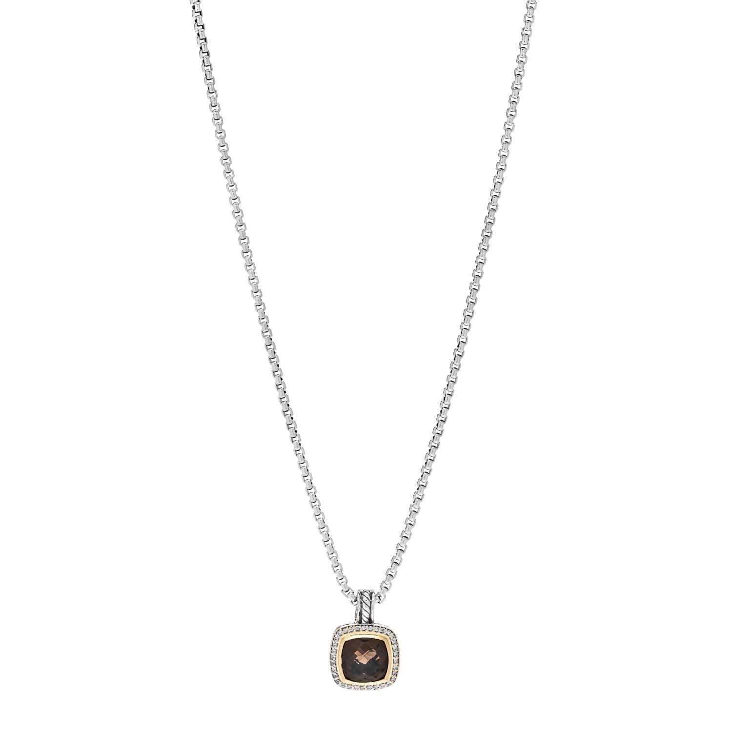 David Yurman Sterling Silver Diamond 18K Yellow Gold Smoky Quartz 11mm Albion Pendant Necklace 1 of 5