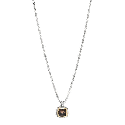 David Yurman Sterling Silver Diamond 18K Yellow Gold Smoky Quartz 11mm Albion Pendant Necklace 1 of 5
