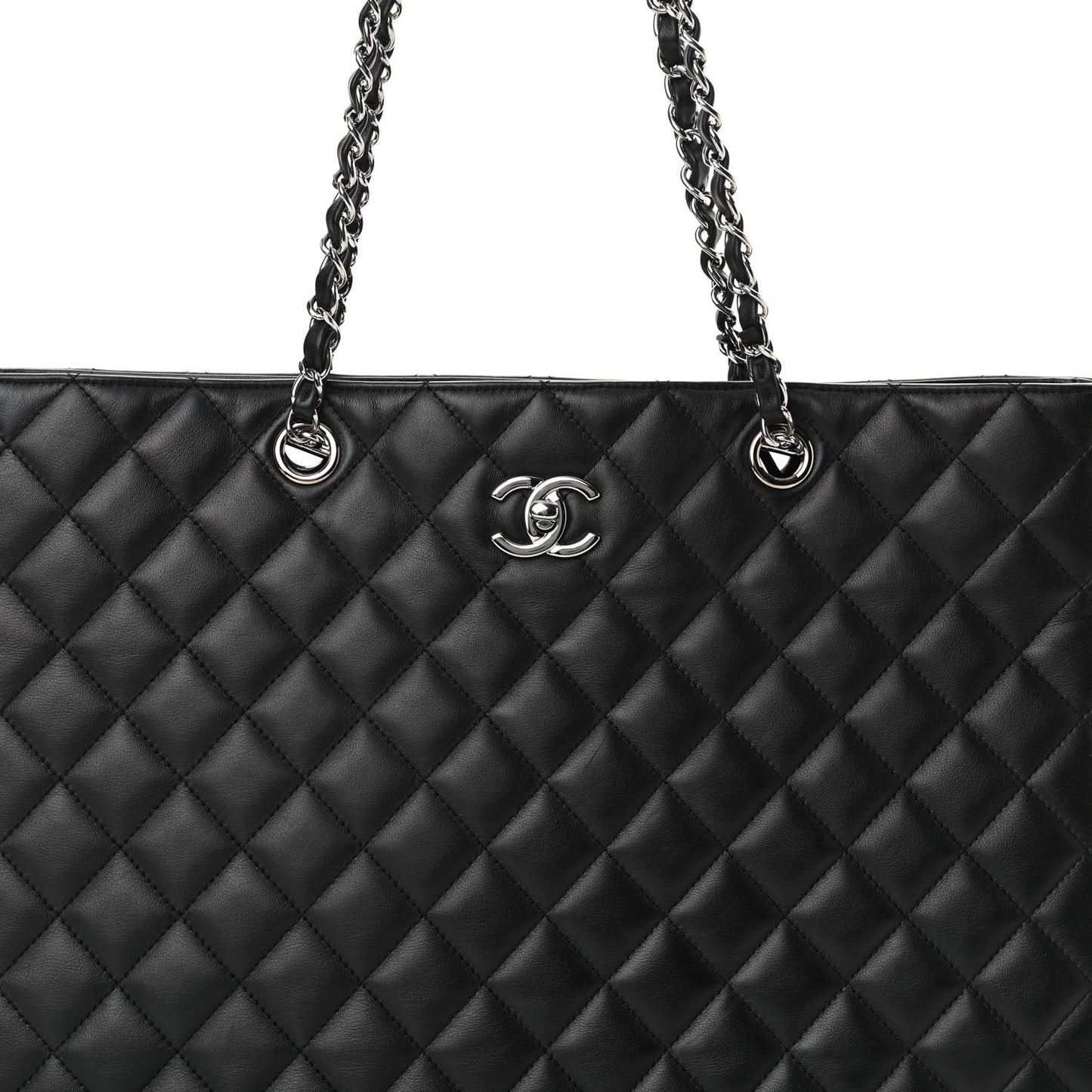 Calfskin Quilted Large Classic Shopping Tote Black
