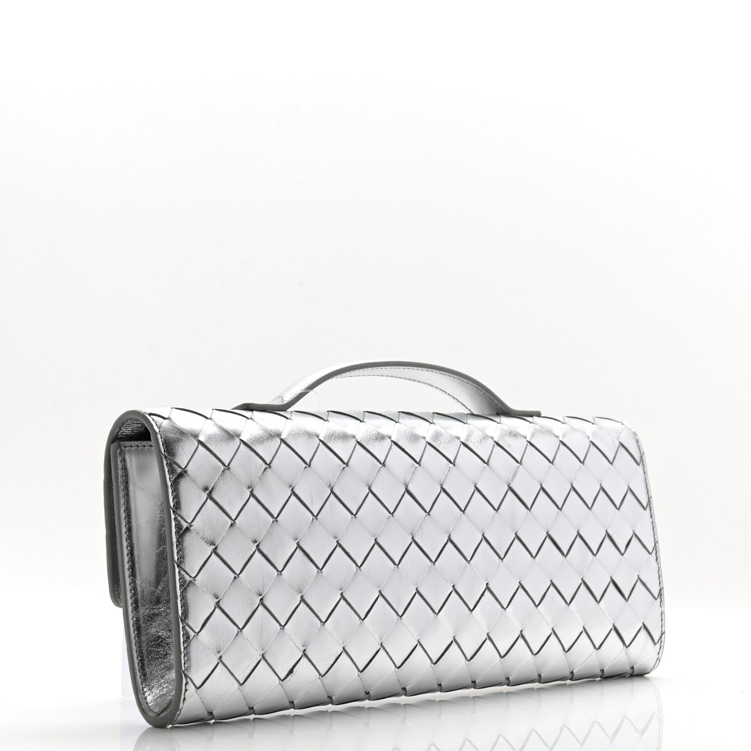 Bottega Veneta Metallic Nappa Intrecciato Long Andiamo Top Handle Silver 3 of 9